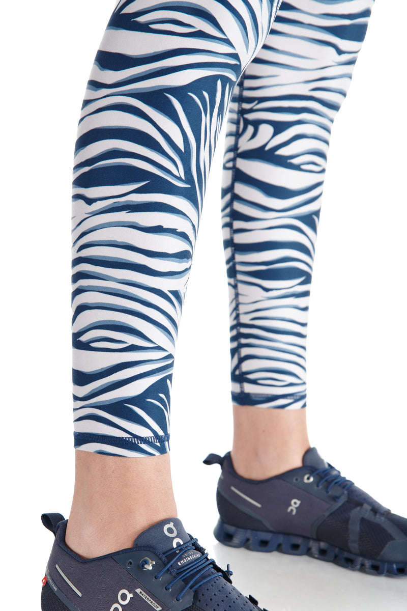 KYODAN Women Leggings Blue White Zebra Small Medium S & M Tiger Animal NWT  $68